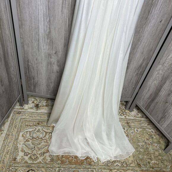 Sherri Hill Silk Ivory Formal Dress Jeweled Open Back Train Size 10 Altered - Picture 11 of 16